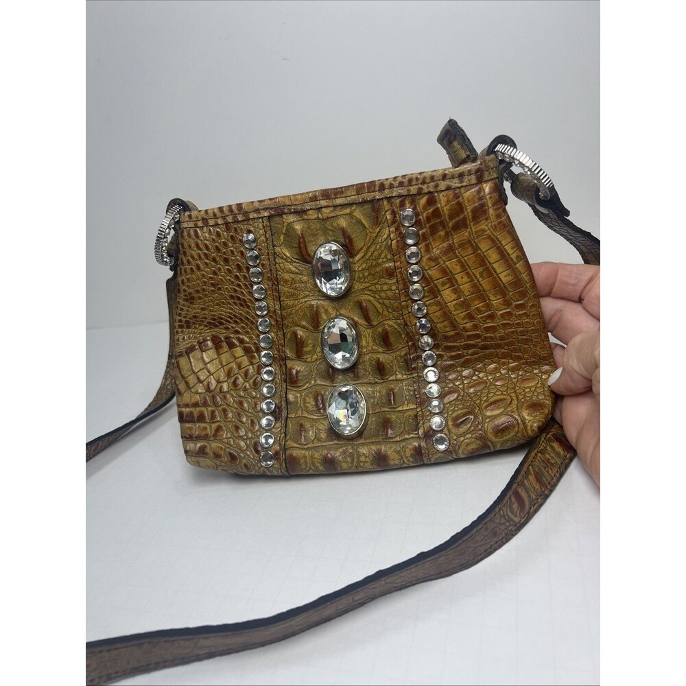 Raviani Swarovski Large Crystals Brown Croc Leather Purse Bag UNIQUE EXCELLENT